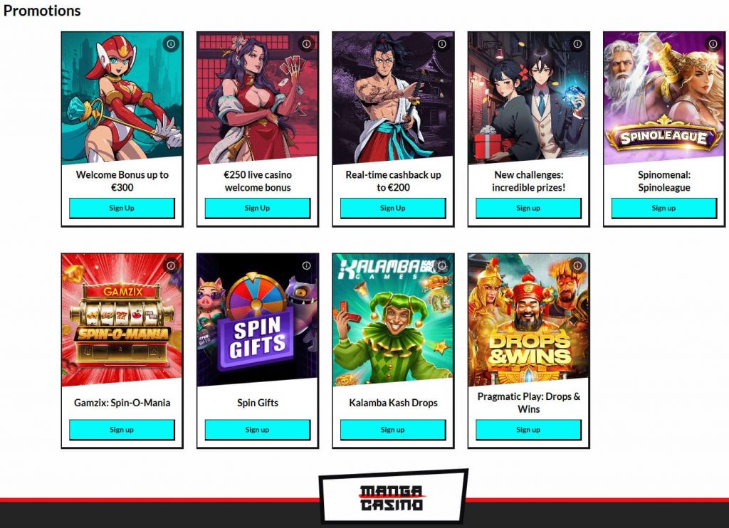 Bonus de bienvenue Manga Casino