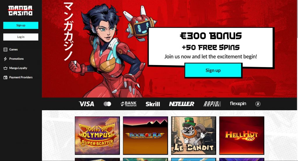 Capture d'écran de l'interface du site Manga Casino